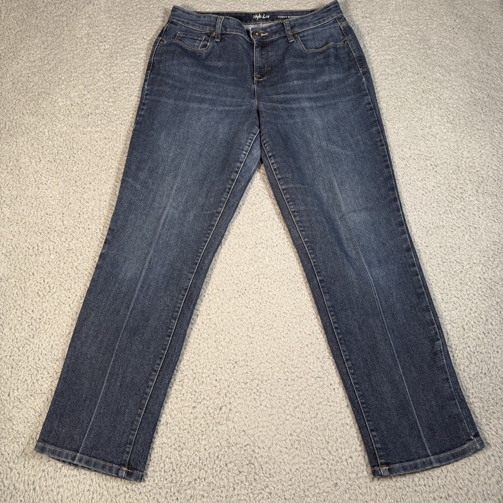 Style & Co. Womens Sz 10 Blue Jeans Curvy Boyfriend Mid Rise Stretch Whiskered